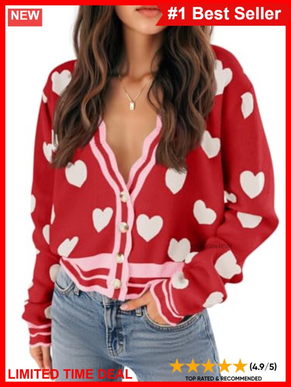 Saodimallsu Womens Cute Heart Knit Cardigan Button V Neck Long Sleeve Color